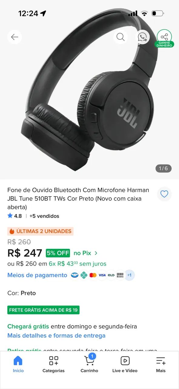 Fone JBL Bluetooth 510bt preto - Foto 4