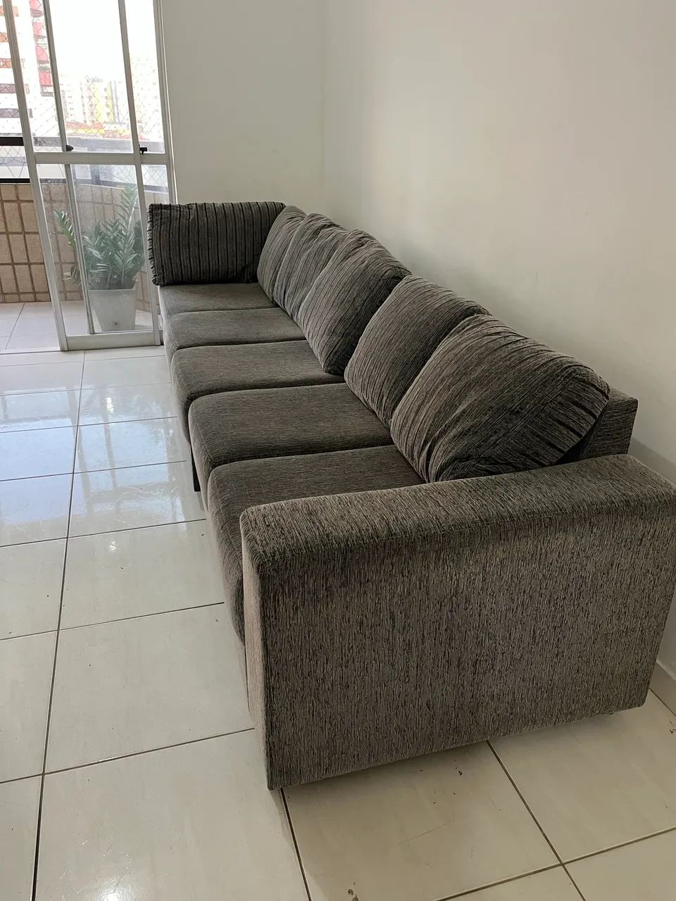 Conjunto sofá cinza modular 3 peças