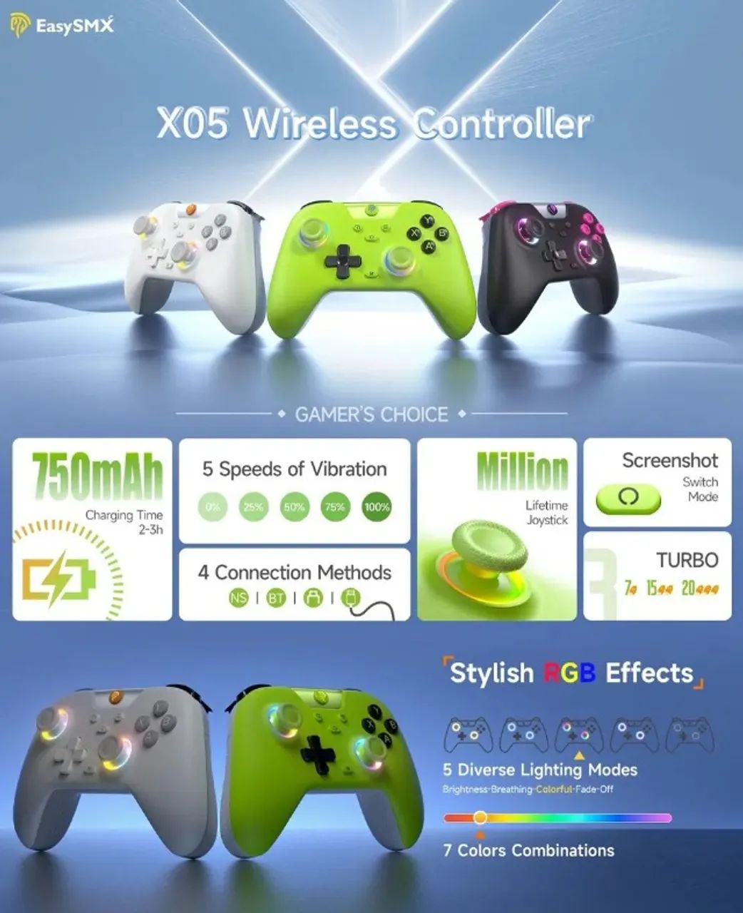 Controlador sem fio Bluetooth e 2.4 Easysmx X05 Branco - Foto 5
