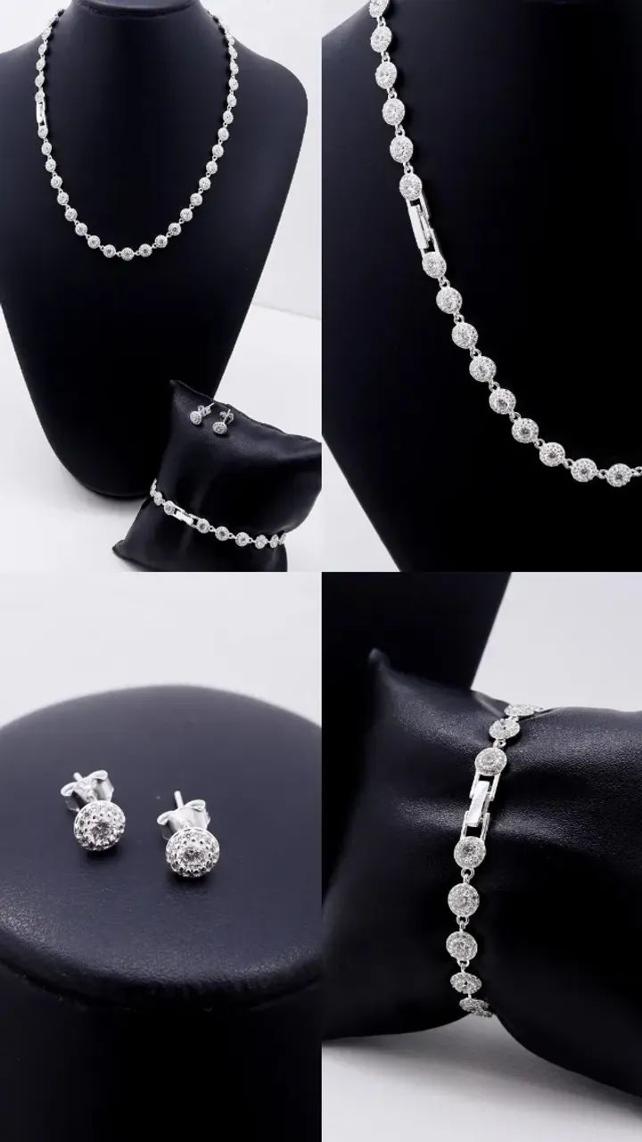 Conjunto Swarovski banhado a prata 