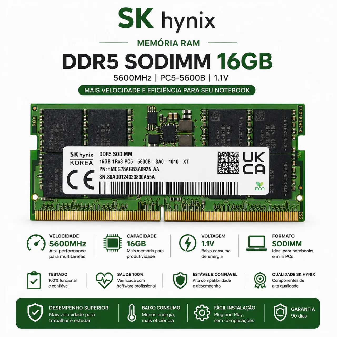 Memória RAM SK hynix 16GB DDR5 5600MHz Notebook SODIMM - Memória