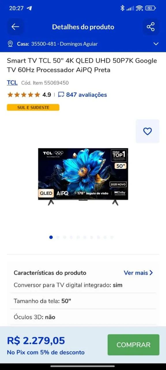 SMART TV TCL 50"