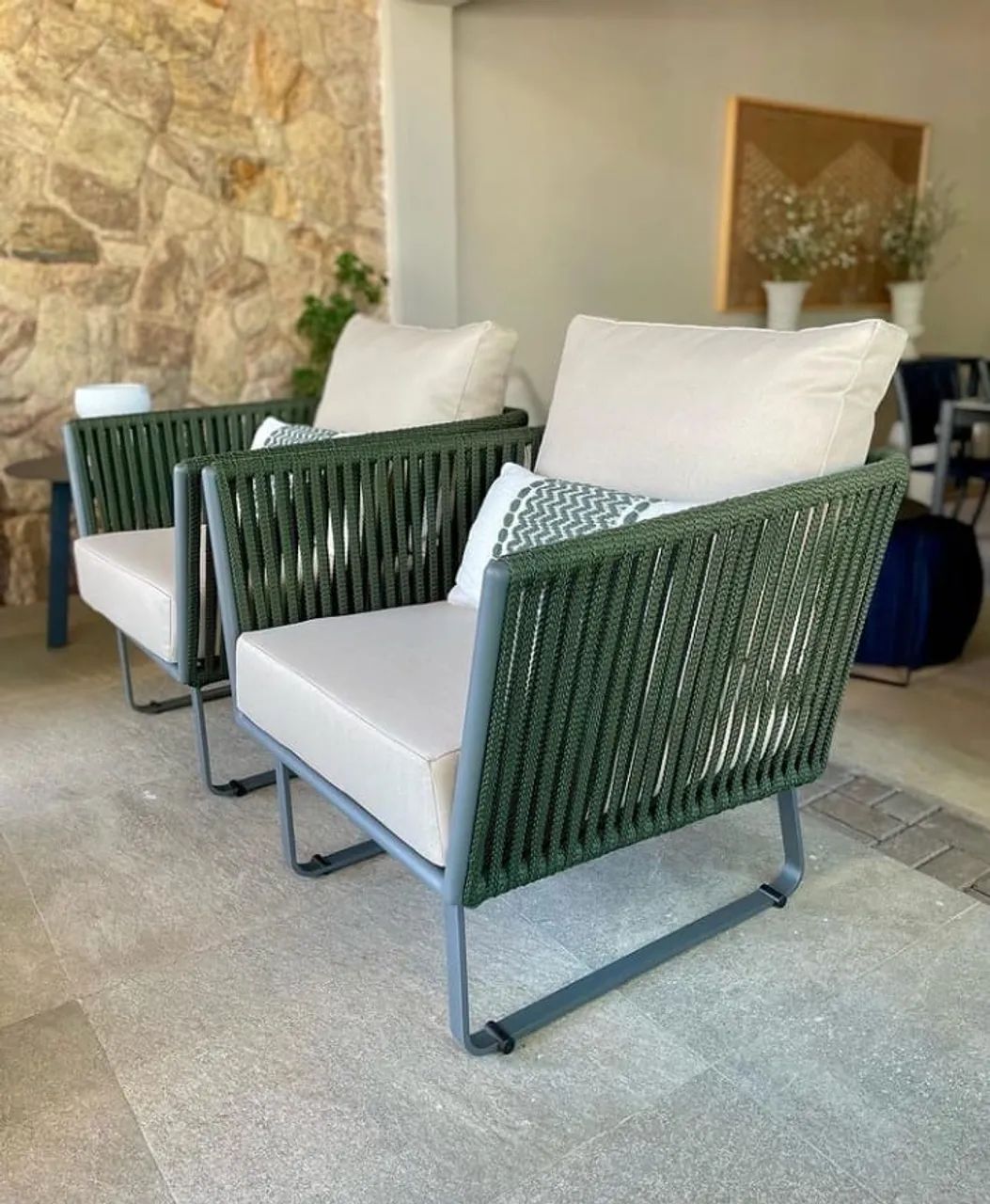 Poltrona Marés, alumínio e corda náutica 