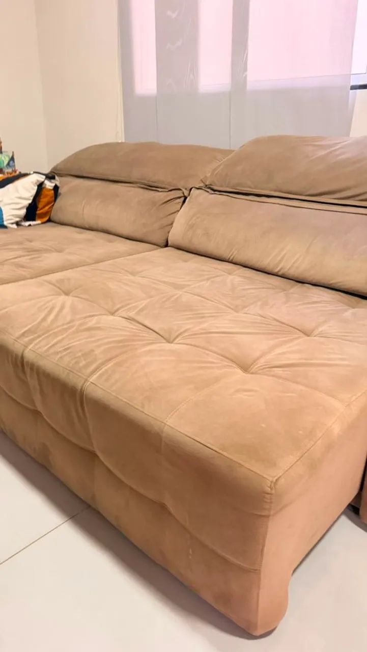 Sofá Retrátil Reclinável 290cm Suede Camurça Bege  - Foto 3