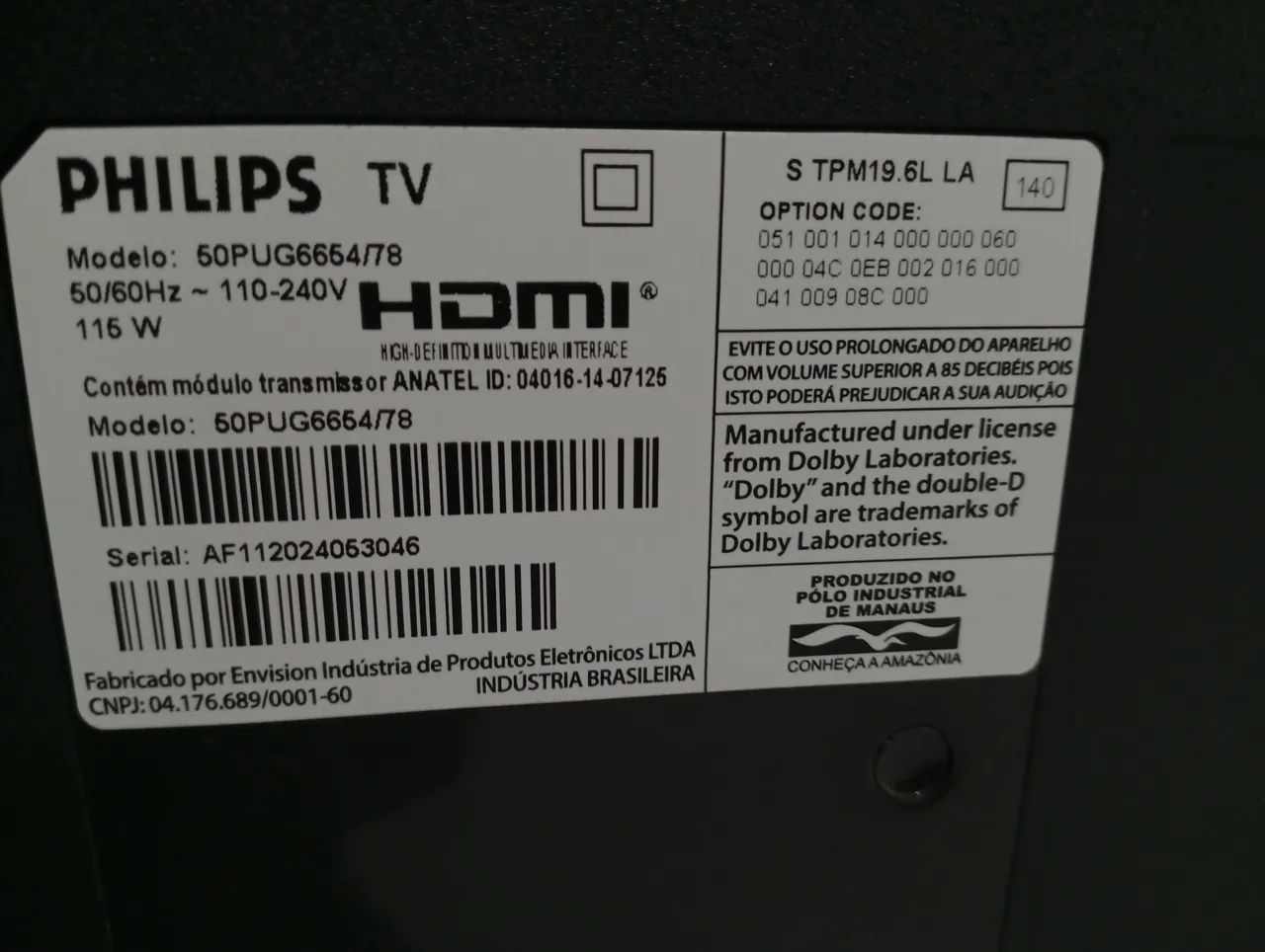 Vendo TV de 50 polegadas Philips com defeito