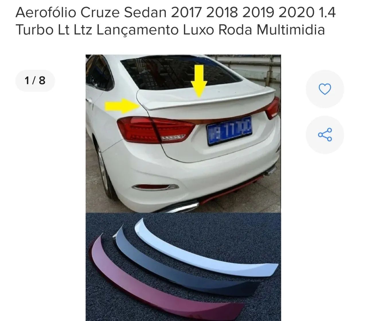 Aerófolio Cruze sedan 2017 a 2020 1.4 turbo (Preto)