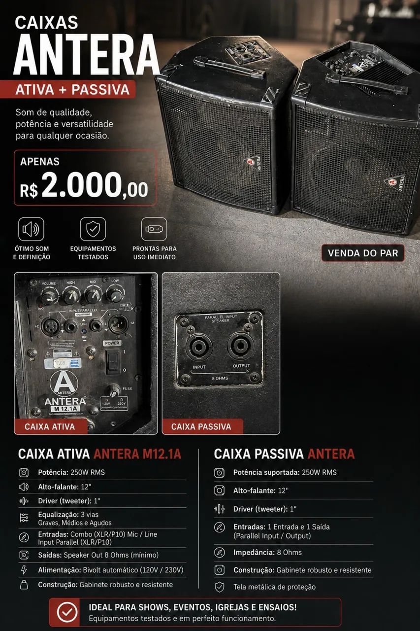 CAIXAS ANTERA ATIVA/ PASSIVA 250W  - Foto 4
