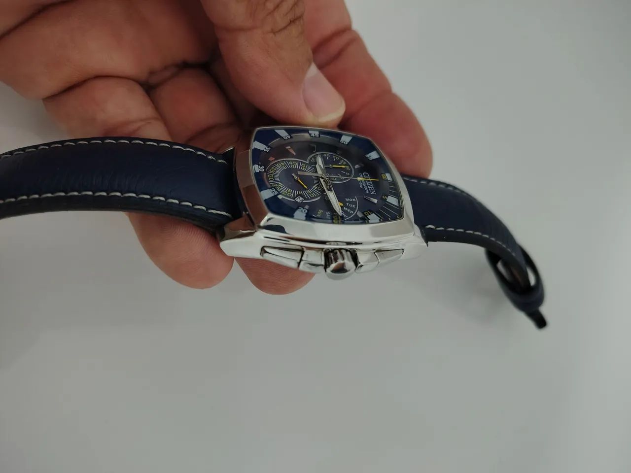 Relogio Citizen Cronógrafo Em Aço Fundo Azul An9000-53m