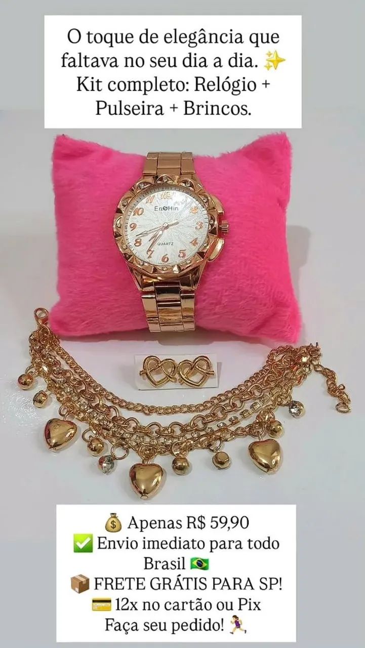 Kit Relógio Feminino com pulseira e brinco 