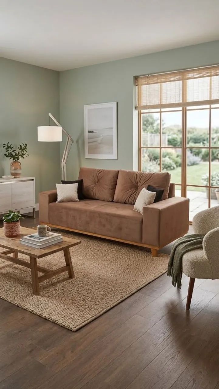 Sofá retrô quadrado 3 lugares com base de madeira e 4 almofadas decorativas grátis  - Foto 2