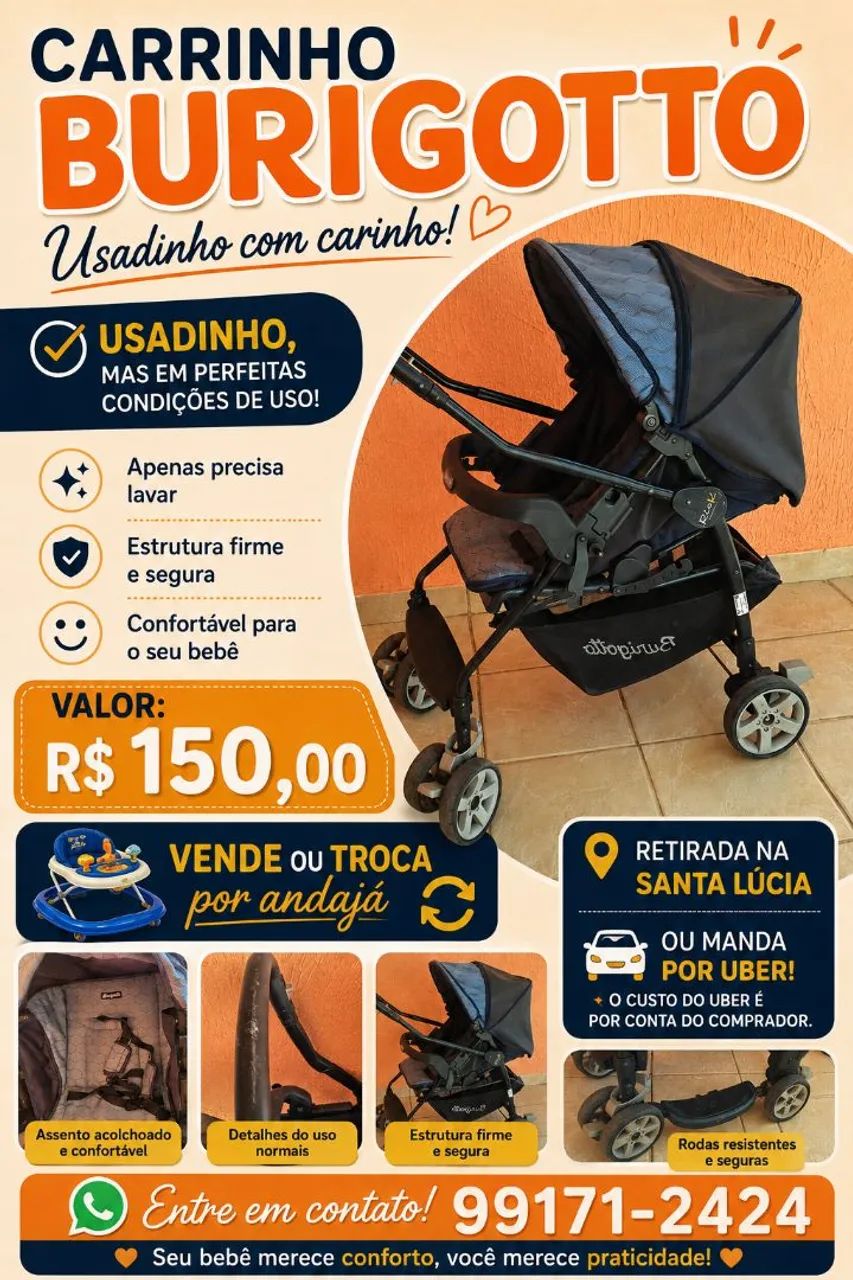 Carrinho de bebê burigotto azul marinho