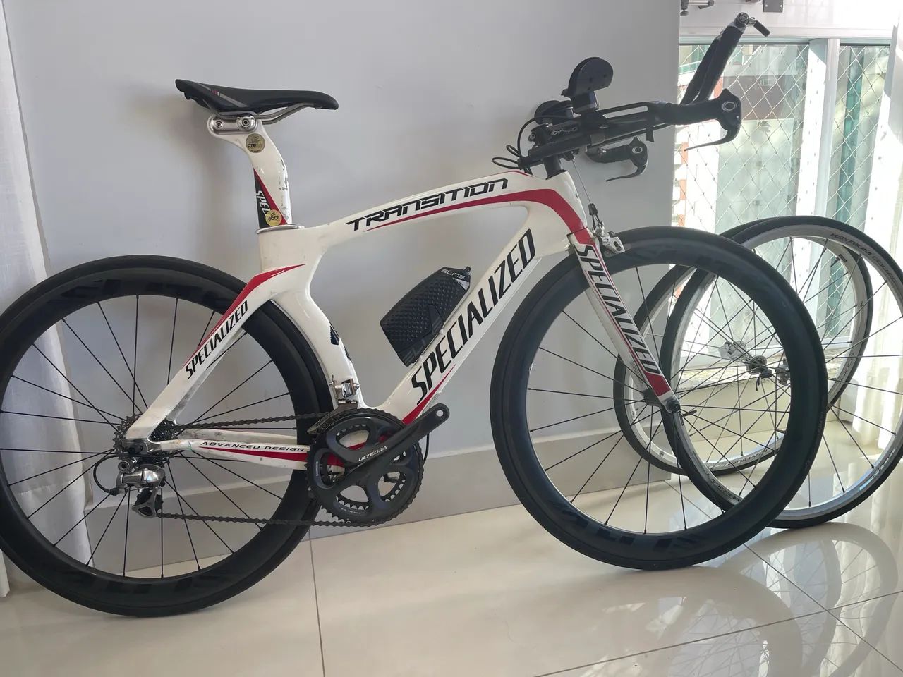 Bike Triathlon Specialized Transition Carbono + Rodas Elite - Foto 3