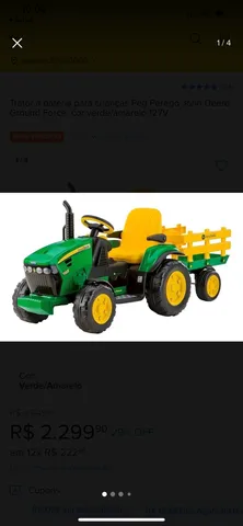 Trator Elétrico John Deere Escavadeira - 12v - Peg-Pérego