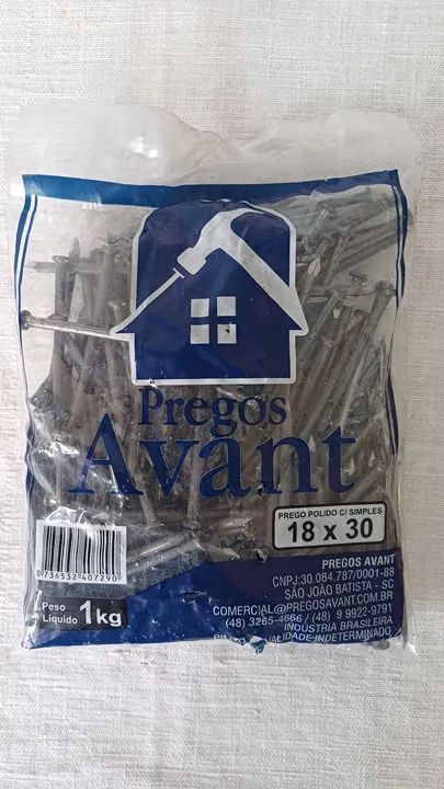Pregos 18x30 Polidos R$ 10,50 kg na caixa com 20kg 