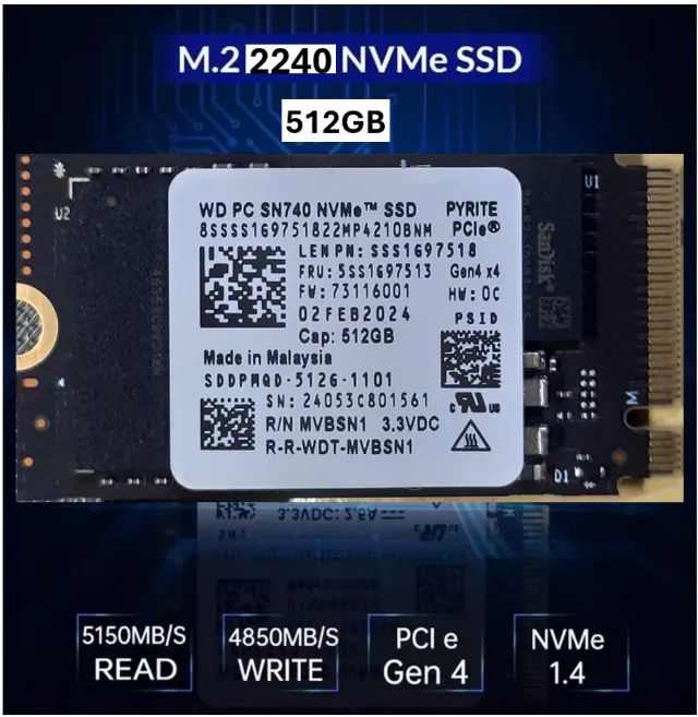 Ssd M.2 NVMe 2240 wd sn740 512GB Pcie Gen4x4 Western Digital