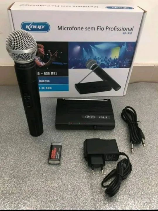 Microfone Sem Fio Uhf Wireless Bivolt Karaokê Profissional KP-910 - Foto 4