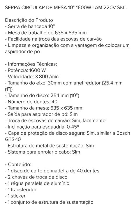Serra de Bancada Skill 3610 - 1600W - 220V - Foto 3