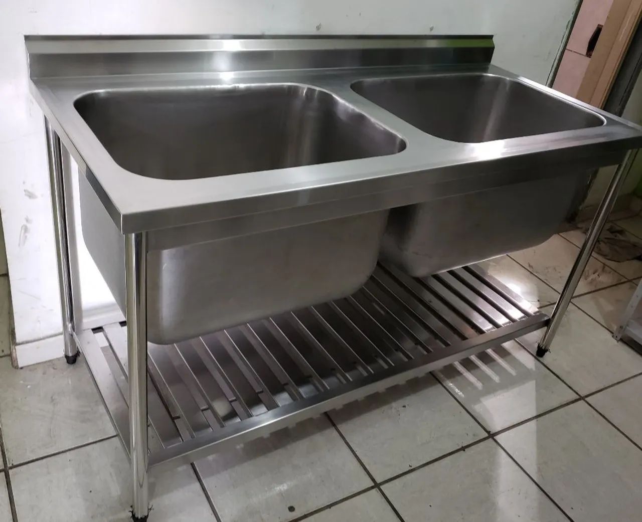 Pia Dupla Industrial em Aço Inox