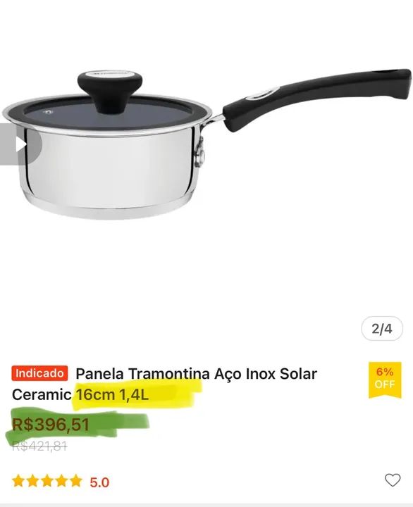 Caçarola Rasa Solar Ceramic 24 cm Aço Inox Tramontina 4,7 L - Foto 5