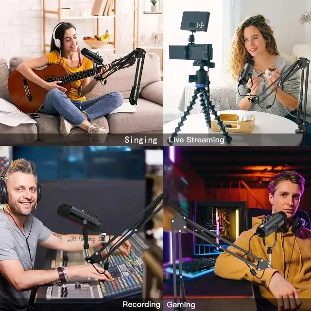 ((( Microfone de Condensador com Braço Articulado para Streaming e Gravação )))