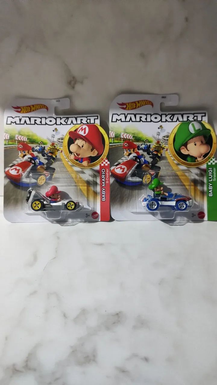 2 Hot Wheels Mario Kart Baby Mario e Baby Luigi