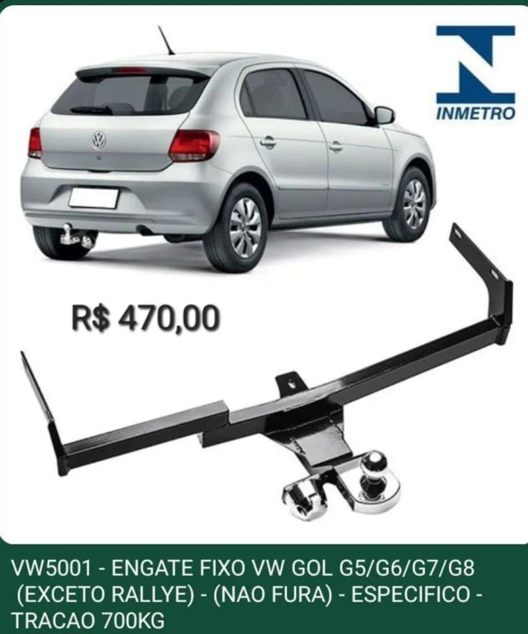Engate Fixo VW Gol G3/G4/G5/G6/G7/G8 - Tração 700Kg