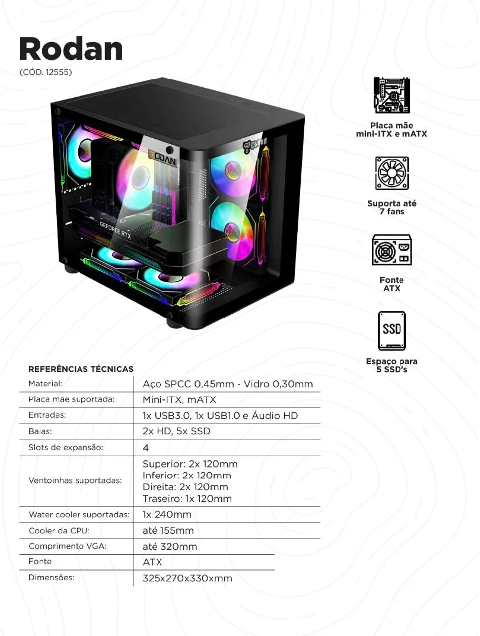Gabinete Gamer Rodan Vidro Temperado