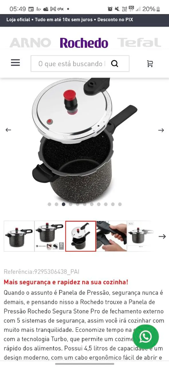Panela de Pressão Rochedo Segura Stone Pro 4,5L