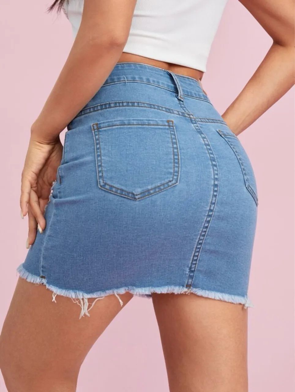 Saia Jeans SHEIN Petite com Detalhes Destroyed 85% algodão  - Foto 2