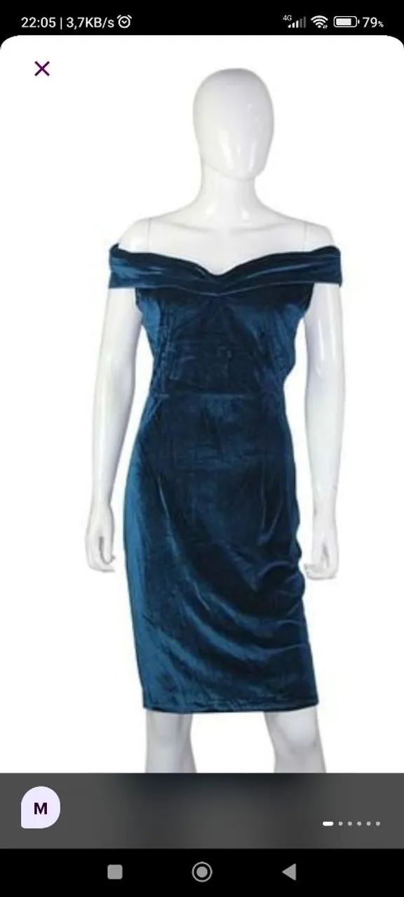Vestido Azul de Veludo Elegante - Foto 4