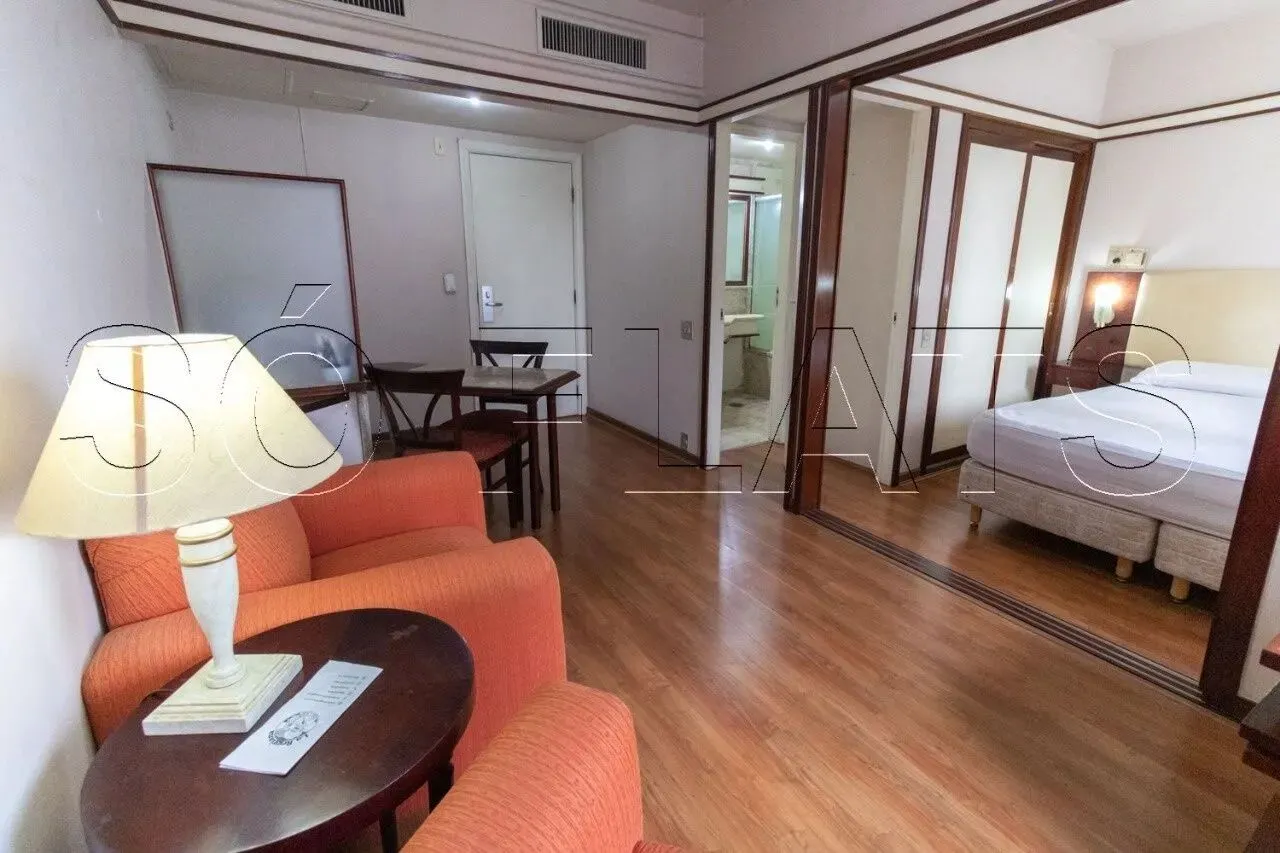 Flats no Jardins para Locação com 1x dormitório, serviços, lavanderia coletiva, luz e vaga