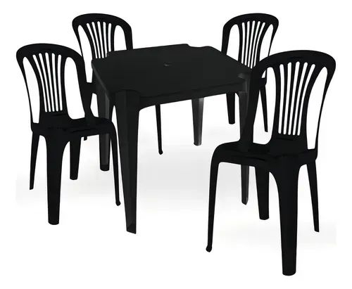 FRETE GRÁTIS BH - Conjunto de Mesa com 4 Cadeiras Preta em Plástico  - Foto 5