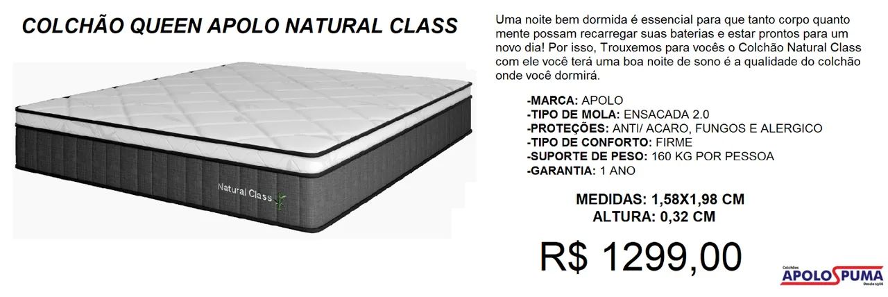 Colchão queen natural class mola super confortavel - a pronta entrega 