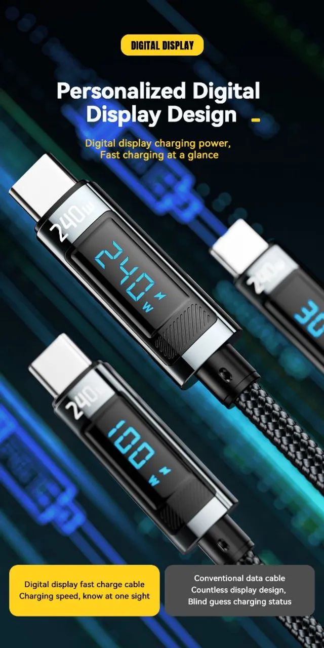 Cabo de 240w Essager com Display Digital - Carregamento Rápido