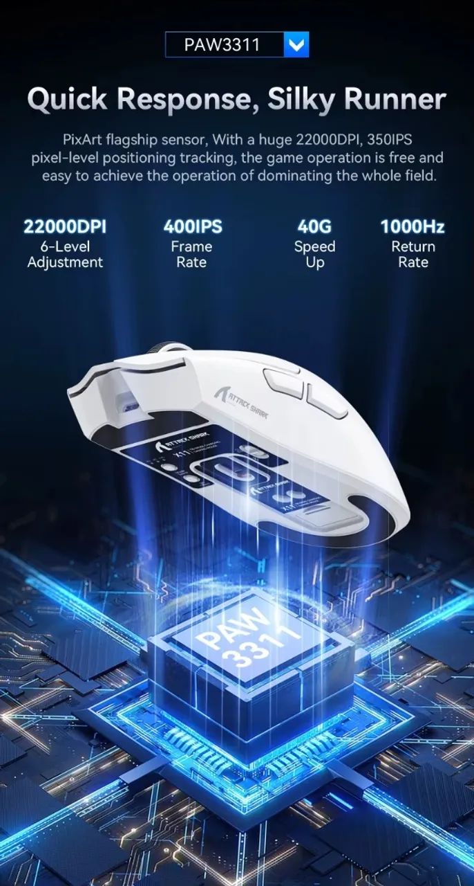 Mouse Attack Shark X11 Sem Fio + Base de Carregamento, Tri-Mode, PAW3311, Branco - [Novo]  - Foto 2