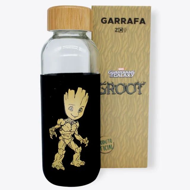 Garrafa Eco Groot  Guardiões da Galáxia Marvel Vidro 450ml