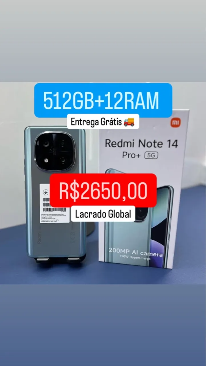 Celular Redmi Note 14 Pro Plus 5G 512/12 Lacrado Global Azul Preto Roxo