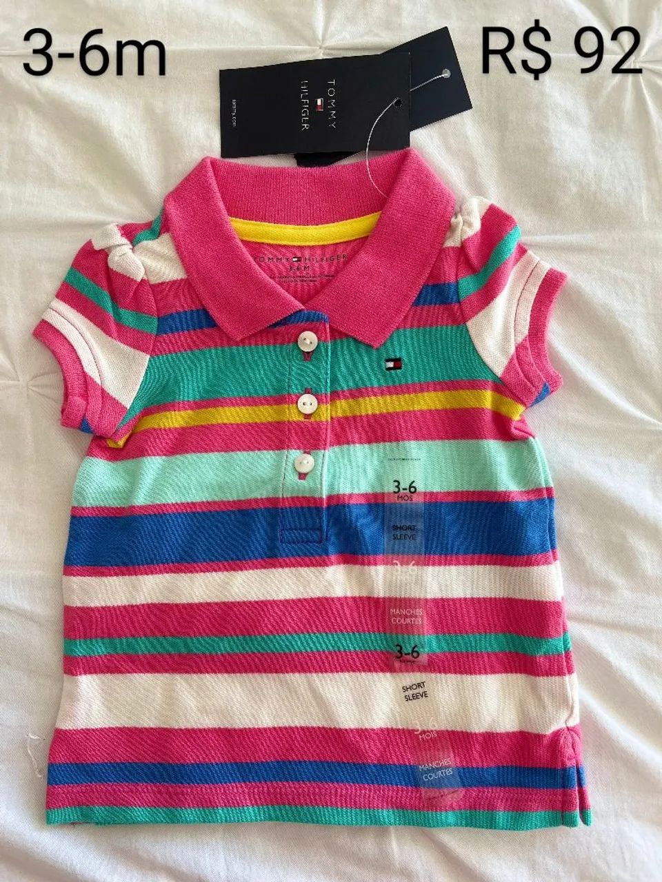 Camiseta Tommy Hilfiger Listrada 6-9 Meses - Foto 3