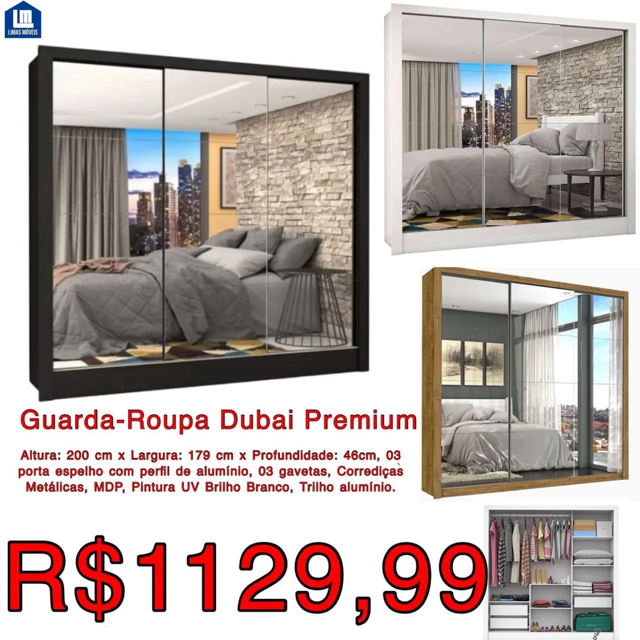 FRETE GRÁTIS  GUARDA ROUPA PREMIUM DUBAI PROMOÇÃO APROVEITE 