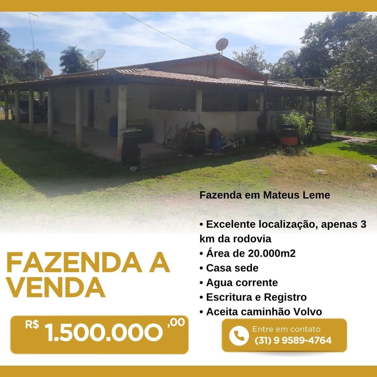Fazenda de 20 hectares em Mateus Leme 