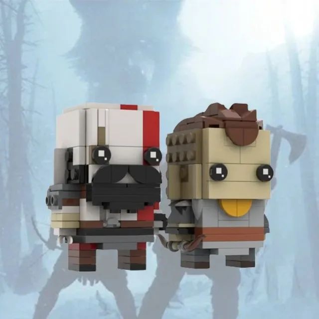 Moc Deus da guerra Kratos e Atreus brickheadz blocos de montar God of war - Foto 3