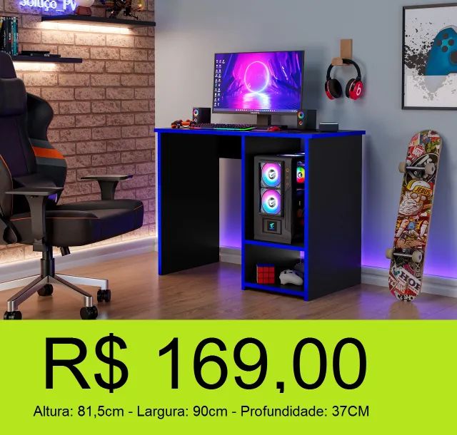 Mesa gamer - prateleiras funcionais