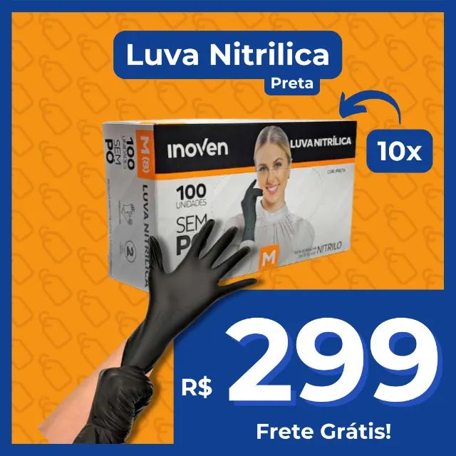 Luva Nitrílica Preta (Frete Grátis)