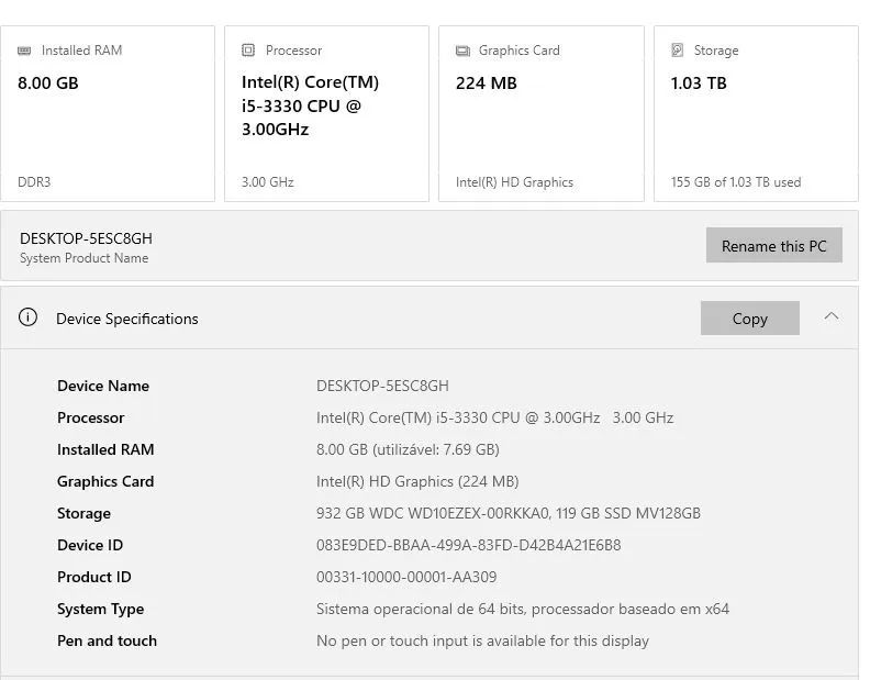 Computador i5 3° geração+ 1tb+ 8gb ram