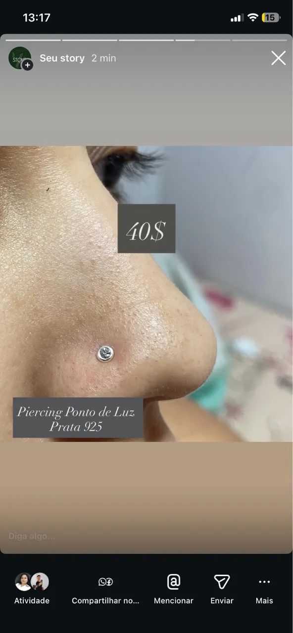 Piercing de nariz prata 925 - Foto 2