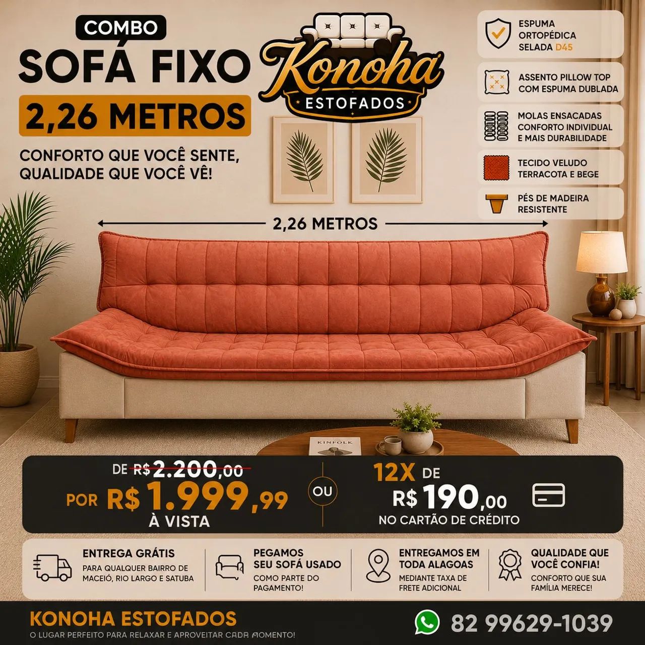 Sofá pillow top 2,26 metros (Novo)