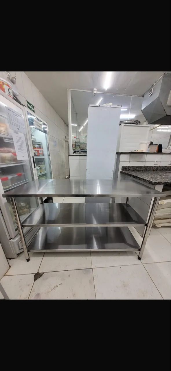 Bancada de Inox 1,80 m com 2 Prateleiras - Nova - Foto 4