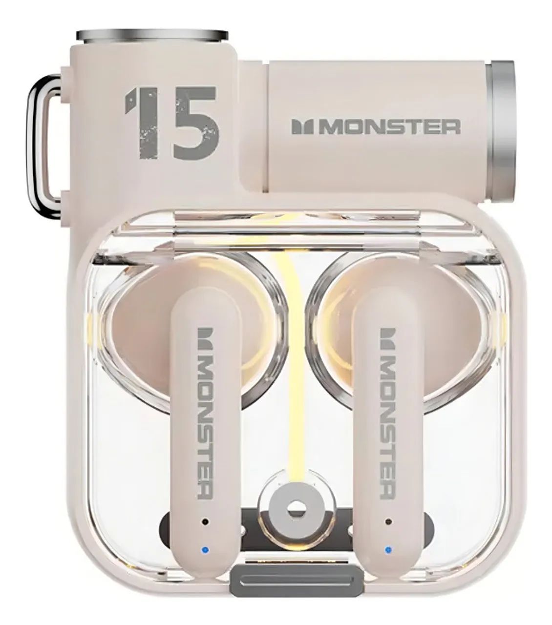 Fone Bluetooth Monster XKT15 Bege TWS Sem Fio com Microfone