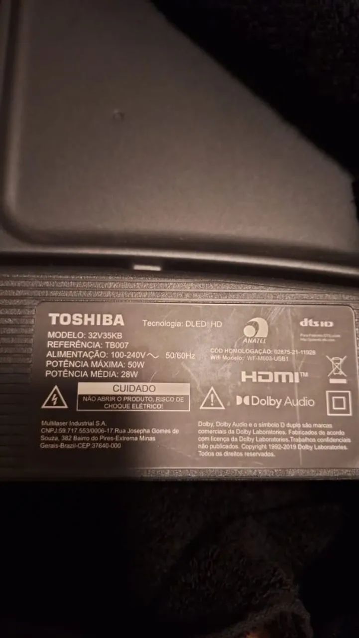Tv Toshiba 32" mod 32v35kb REF TB007otimo estado pouquíssimo uso plástico nas laterais  - Foto 6