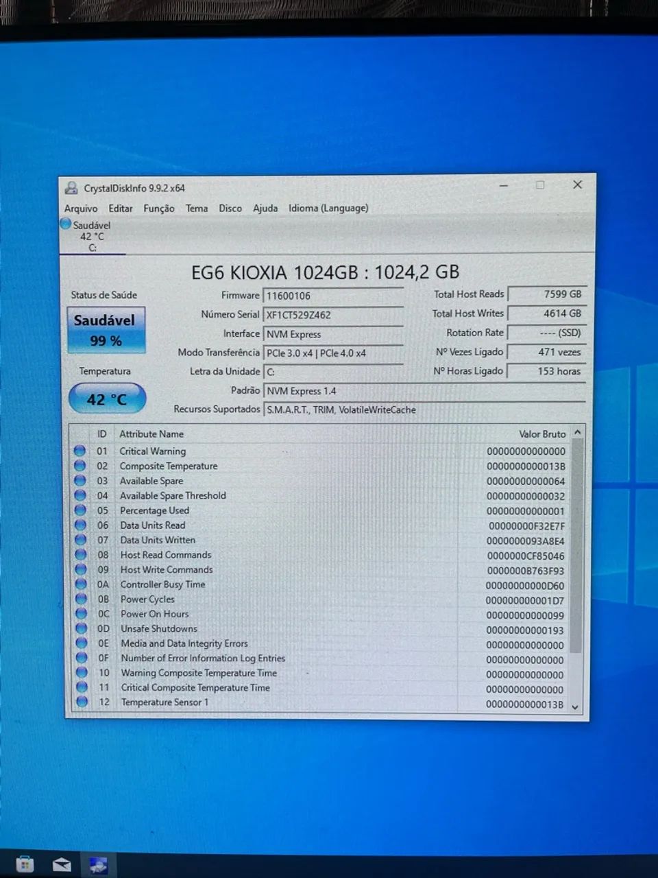 SSD NVMe 1TB muito conservado